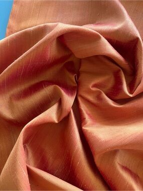 NWT Orange 🍊 Or Teal Tassah Noil 100% Raw Silk Fabric Handwoven 45"W x 35"